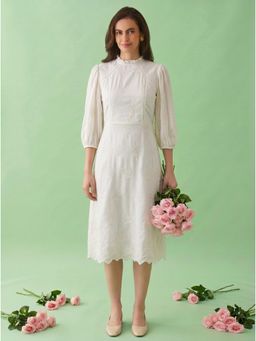 AMAGYAA - Embroidered White Georgette Midi Dress