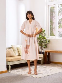 CUSTARD - Ellish Pink Embroidered Cotton Midi Dress