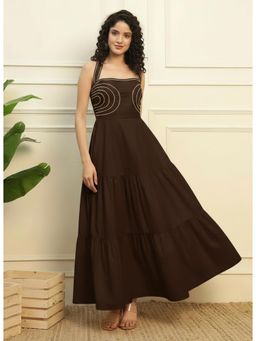 Deebaco - Chocolate Brown Cotton Halter Neck Women Maxi Dress