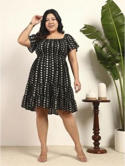 Deebaco - Womens Black Plus Size Polka Rayon A-Line Mini Dress