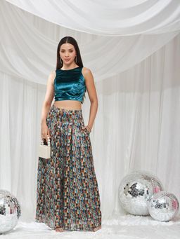 Miss Chase - Womens Multicolour Sleeveless Crop Top and Skirt