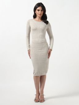 Guess - Women Dendy Over Night Oats Self Design Round Neck Woven Dress