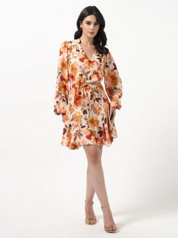 Guess - Women Wanda Blossom Vanila Printed V-Neck Woven Dress