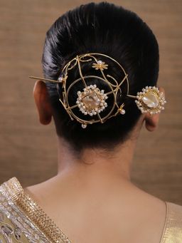 Viana Jewels - Baroque Pearl Cage Accessory Ant tarnish Hair Bun With Pin