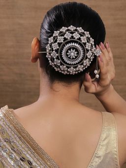 Viana Jewels - Sitara Crystal Circular Design Antique Gold Hair Bun With Pin