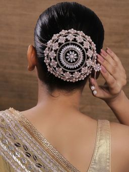 Viana Jewels - Sitara Crystal Circular Design Rose Gold Hair Bun With Pin