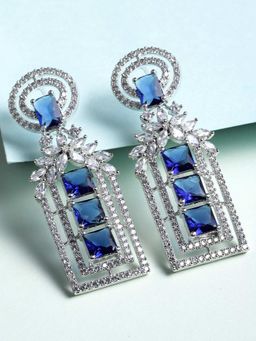 Karatcart - Silver Tone Blue Cubic Zirconia Studded Drop Earrings