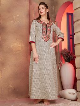 SANAA - Women Cream Printed Nighty