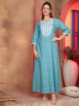SANAA - Women Printed Blue Nighty