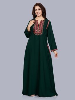 SANAA - Women Bottle Green Embroidered Nighty