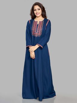 SANAA - Women Navy Blue Embroidered Nighty