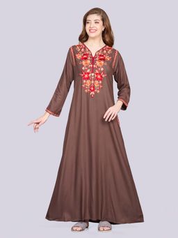 SANAA - Women Brown Embroidered Nighty
