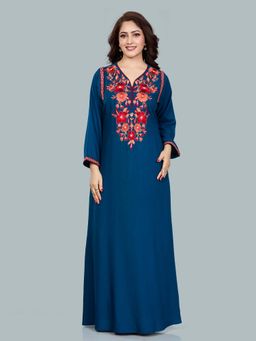 SANAA - Women Teal Embroidered Nighty