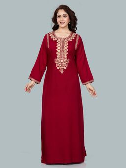 SANAA - Women Embroidered Maroon Nighty