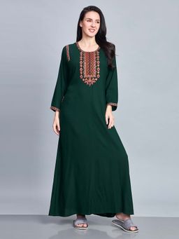 SANAA - Women Bottle Green Embroidered Nighty