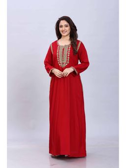 SANAA - Women Maroon Embroidered Nighty