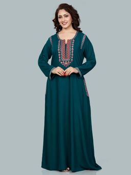 SANAA - Women Teal Embroidered Nighty