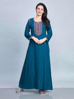 SANAA - Women Teal Embroidered Nighty