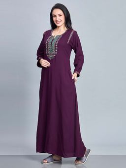 SANAA - Women Wine Embroidered Nighty