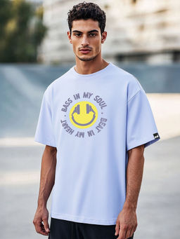 Bewakoof - Men's Baby Lavender Bass Graphic Printed Oversized T-shirt