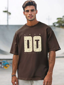 Bewakoof - Men's Chocolate Brown Just Do It Typography Oversized T-shirt