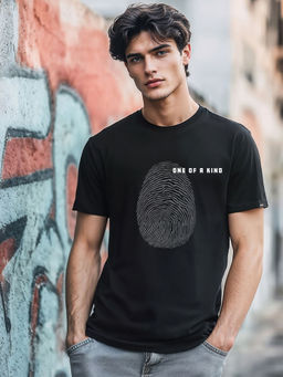 Bewakoof - Men's Jet Black One Of A Kind Graphic Printed T-shirt