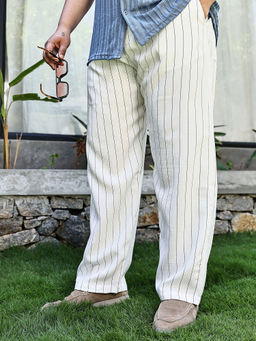 Instafab Plus - White Stripes Relaxed Fit Trouser