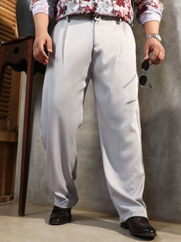 Instafab Plus - Grey Solid Relaxed Fit Trouser