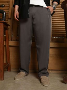 Instafab Plus - Charcoal Solid Relaxed Fit Trouser