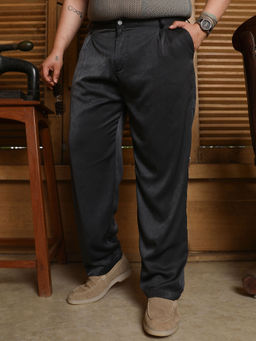 Instafab Plus - Black Solid Regular Fit Trouser