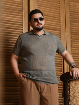 Instafab Plus - Green Self Design Regular Fit Polo T-Shirt