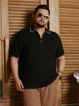 Instafab Plus - Black Solid Regular Fit Polo T-Shirt
