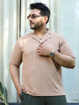 Instafab Plus - Brown Self Design Regular Fit Polo T-Shirt