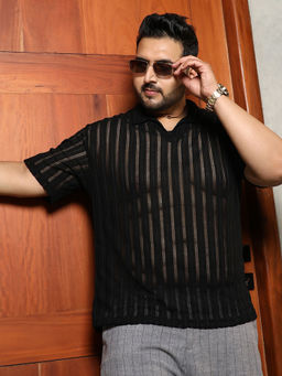 Instafab Plus - Black Stripes Regular Fit Polo T-Shirt
