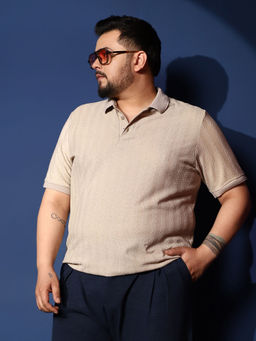 Instafab Plus - Beige Stripes Regular Fit Polo T-Shirt
