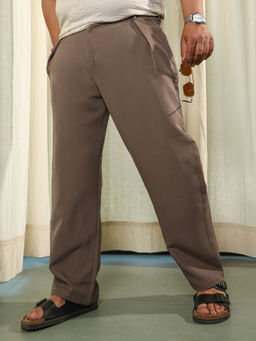 Instafab Plus - Brown Solid Relaxed Fit Trouser