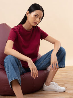 Twenty Dresses by Nykaa Fashion - XXD Basics Back To The Basics Maroon T-Shirt