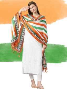 Dupatta Bazaar - Womens Tiranga (Tricolour) Printed Silk Dupatta