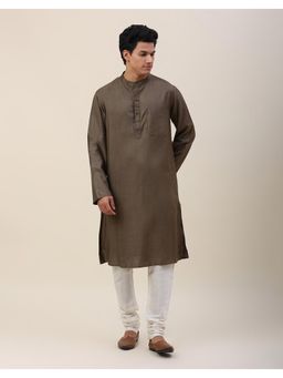 Fabindia - Olive Viscose Silk Long Kurta