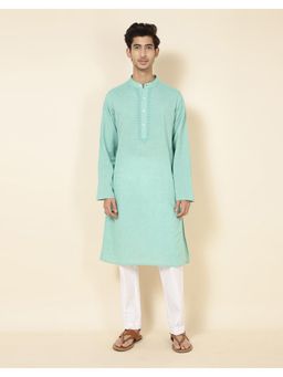 Fabindia - Green Cotton Chikankari Slim Fit Long Kurta