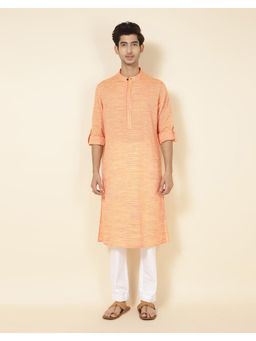 Fabindia - Orange Cotton Woven Slim Fit Long Kurta