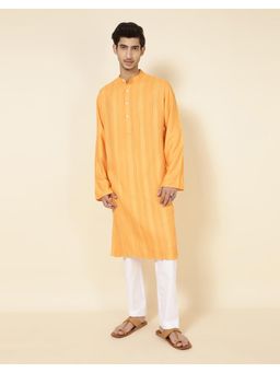 Fabindia - Yellow Viscose Silk Pintucks Slim Fit Long Kurta