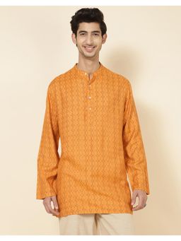 Fabindia - Yellow Viscose Silk Printed Regular Fit Short Kurta