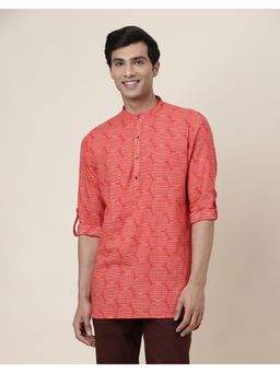 Fabindia - Red Cotton Printed Slim Fit Short Kurta