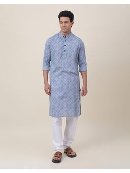 Fabindia - Blue Cotton Printed Slim Fit Long Kurta
