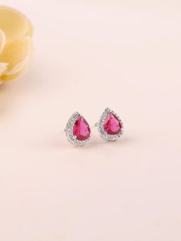 Ornate Jewels - 925 Silver Red Ruby and American Diamond Stud Earring for Women and Girls (Free Size)