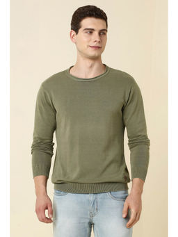 Allen Solly - Men's Olive Solid Full Sleeves Sweater
