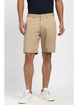 Peter England - Men's Beige Solid Casual Shorts