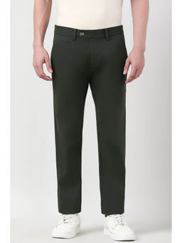 Peter England - Men's Green Solid Super Slim Fit Casual Trousers