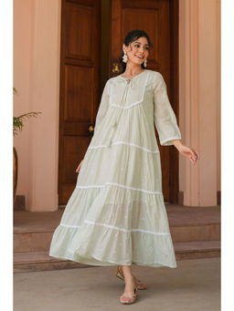 Scakhi - Pista Green Cotton Mulmul Embroidered Tiered Maxi Dress